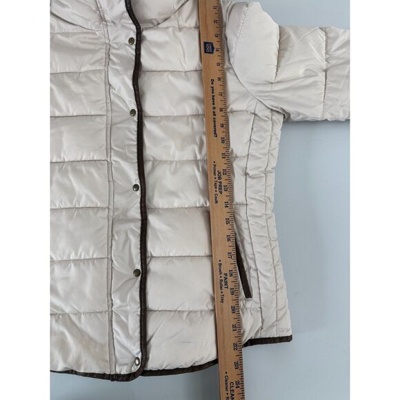 Old Navy Women's Puffer Jacket Faux Fur Collar Cream Brown Trim Size S *Stains* - Picture 9 of 11